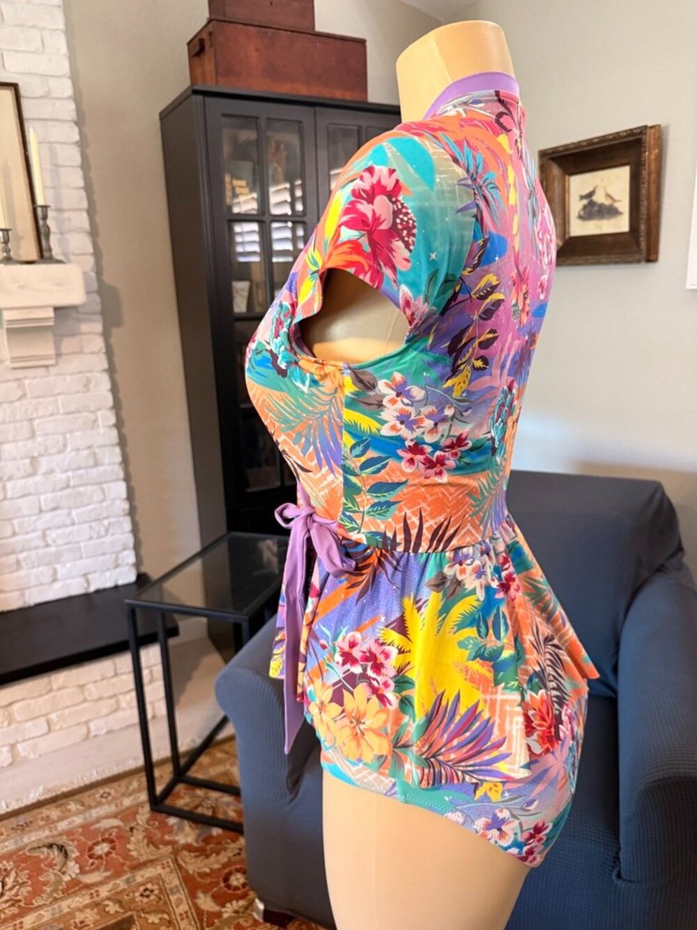 Johnny Was "Woman's Paradise" Floral Wrap Tankini w/ Cap Sleeves Bikini Bottoms